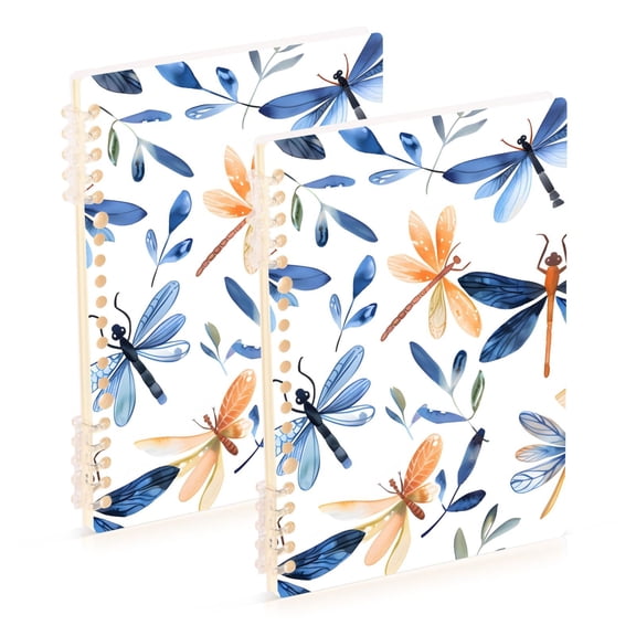 Watercolor Dragonflies Notebooks 2 Pcs 1-subject Journal 60 Sheets A5 College Ruled Paper Detachable Ring 8.3"x5.7"