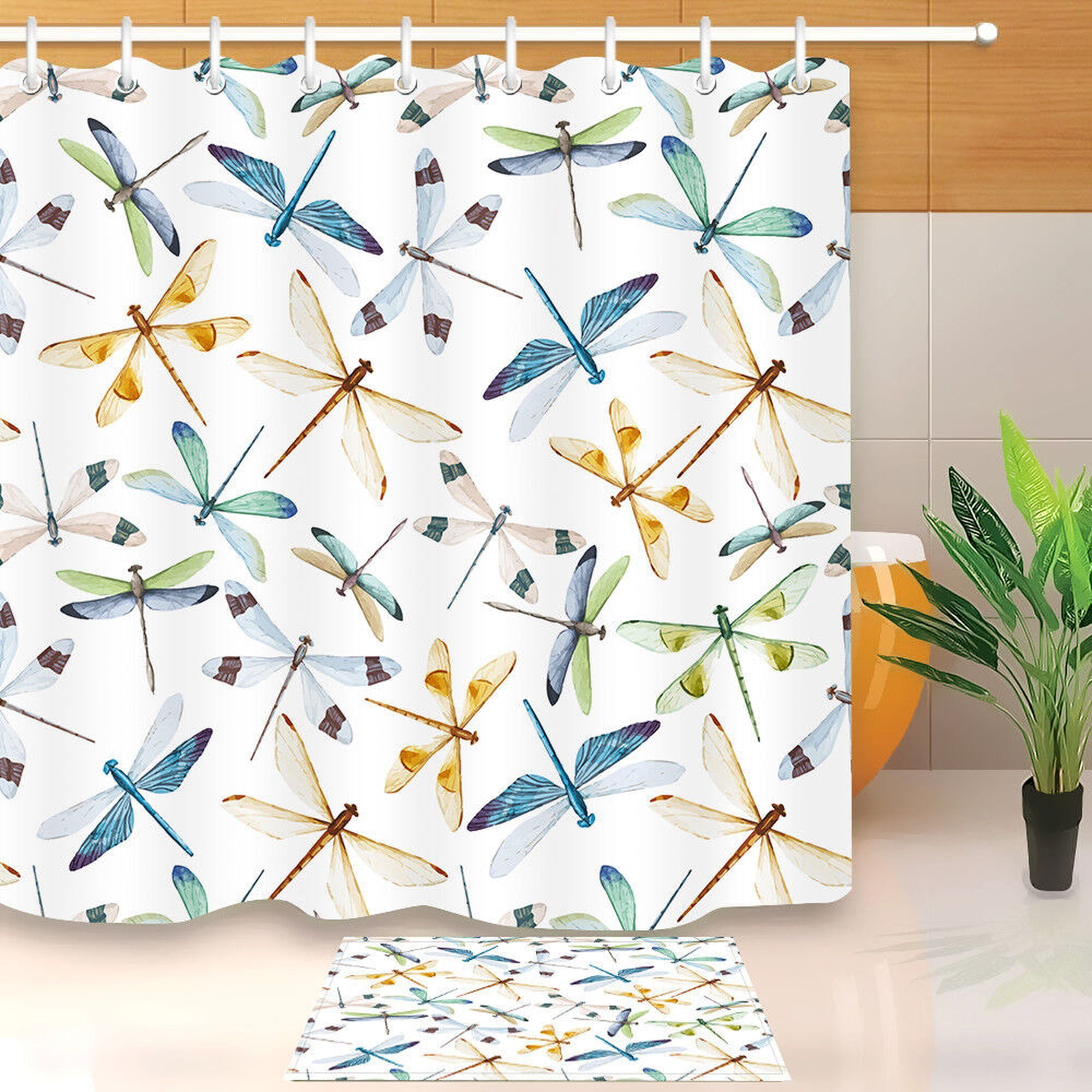Watercolor Dragonflies Shower Curtain Artistic Bathroom Decor with