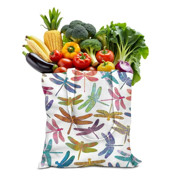 Watercolor Dragonfly Canvas Tote Bag – Artistic Insect & Floral Garden Print – Boho Nature-Inspired Reusable Eco Shopping Bag for Insect & Nature Lovers