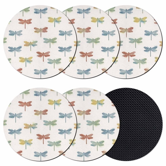 Watercolor Dragonfly Coasters Set of 6, Absorbent Coasters for Drinks, Country Farmhouse Animal Beige Coaster for Desk Coffee Table Protection, Home Decor House Warming Gifts 4"
