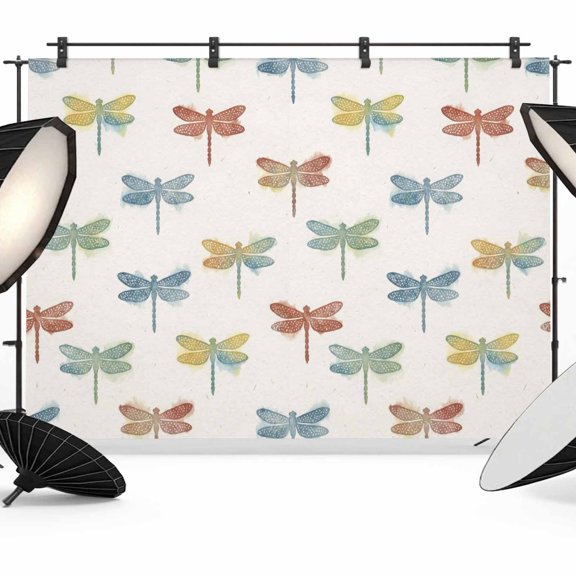 Watercolor Dragonfly Photography Backdrop 7x5FT, Blue Red Green Insects Country Rustic Farm Photo Backdrops, Background for Photography Studio Photo Studio Background, Back Drop for Photoshoot