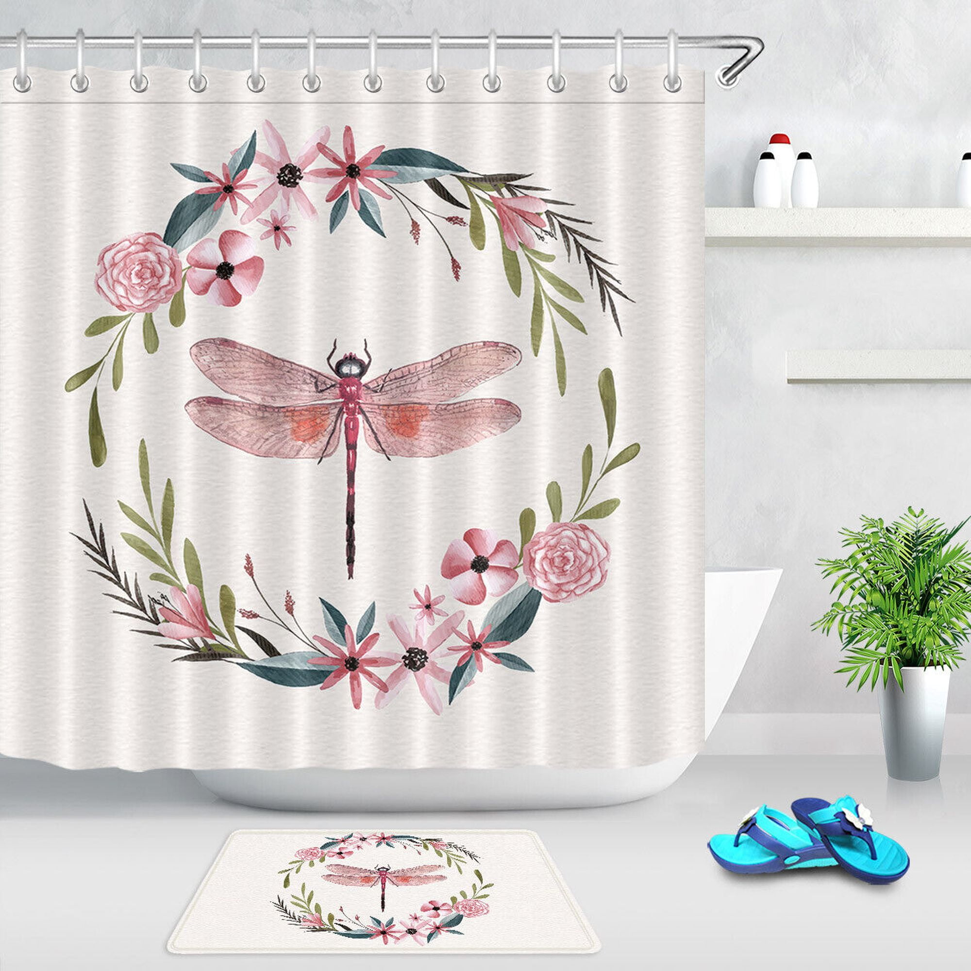 Watercolor Dragonfly Shower Curtain Liner Waterproof Fabric with