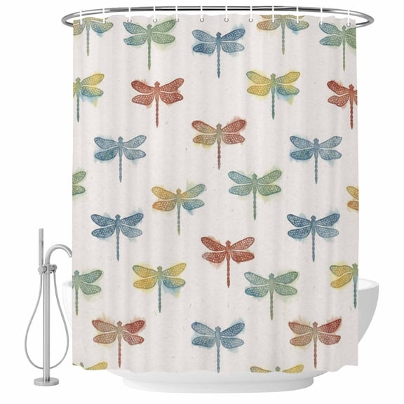 Watercolor Dragonfly Shower Curtains for Bathroom, Waterproof Fabric Bath Curtains Decor, Bath Tub Curtain Country Farmhouse Animal Beige Decorative Shower Curtain Sets with 12 Hooks, 72x72 Inch
