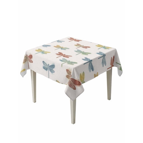 Watercolor Dragonfly Suqare Tablecloth - 60 x 60 Inch, Country Farmhouse Animal Beige Waterproof & StainResistant Tablecloth, Washable Oil-proof Table Cover for Dining/Party/Wedding/Camping/Buffet