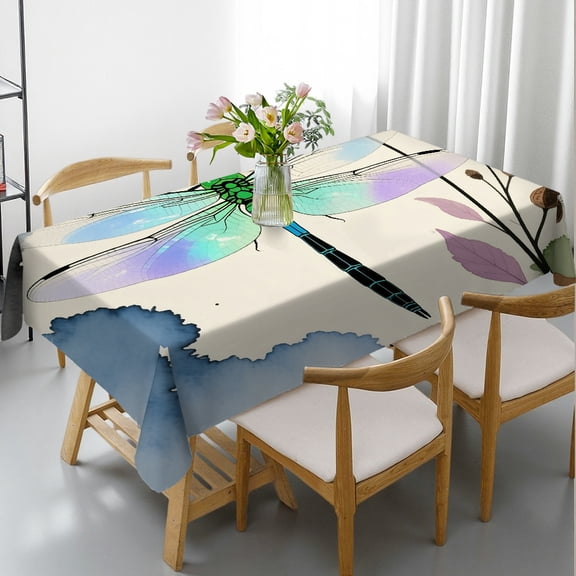 Watercolor Dragonfly Tablecloths rectangle , 2D Flat Printing - Festive Table Setting Rectangular Tablecloth, Cafe, dinner, picnic,
