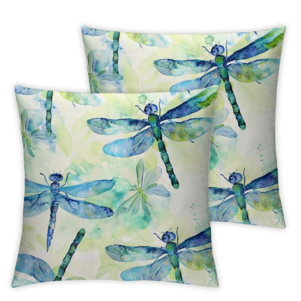 Watercolor Dragonfly Throw Pillow Cover, Colorful Decorative Pillow