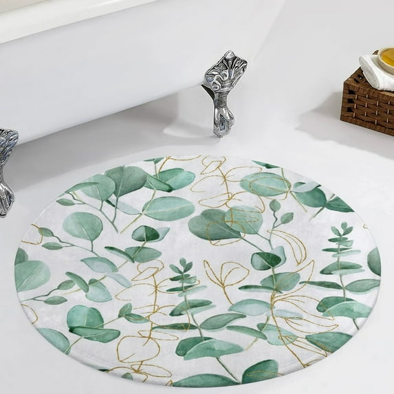 Watercolor Drawing Eucalyptus Leaves Round Carpet Circle Rug Outdoor Patio Area Rug Washable Large Area Rugs Hallway Room Decor Fitness Mats