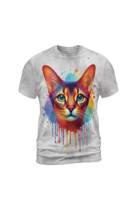 Watercolor Drip Abyssinian Pop Art Colorful Portrait Artwork All Over Print 3D Shirt Unisex Merch Cat Lover Kitten Owner Gifts - 01009