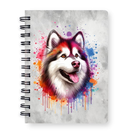 Watercolor Drip Alaskan Malamute Pop Art Colorful Portrait Artwork Spiral Bound Journal Alaska Mal Dog Lovers Gifts 5x7in Spiral Notebook - 01009