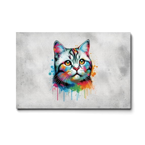 Watercolor Drip American Shorthair Pop Art Colorful Portrait Artwork Horizontal Matte Canvas Poster Cat Lover Kitten Owner Gifts Wall Art Home Decor - 01009