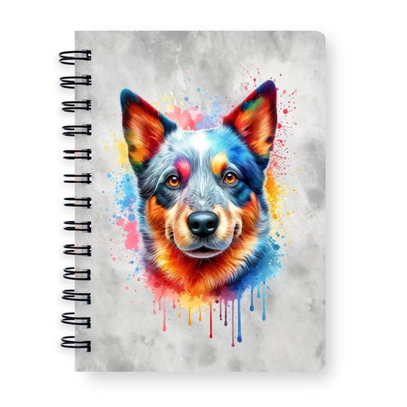 Watercolor Drip Australian Cattle Dog Pop Art Colorful Portrait Artwork Spiral Bound Journal Heeler Lover Gifts 5x7in Spiral Notebook - 01009