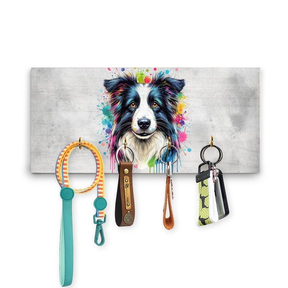 Watercolor Drip Border Collie Pop Art Colorful Portrait Artwork Wood Key Holder Borders Dog Lovers Gifts Idea Wall-mounted Key Rack Home Decor - 01009