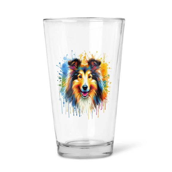 Watercolor Drip Collie Pop Art Colorful Portrait Artwork 16oz Pint Beer Glass Mug Collie Dog Lover Gifts Idea Beer Glasses Cup - 01009