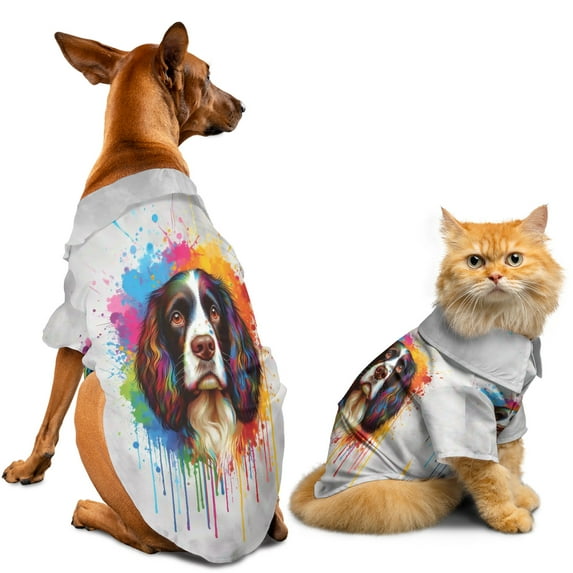 Watercolor Drip English Springer Spaniel Pop Art Colorful Portrait Artwork Hawaiian Summer Shirt for Small Medium Large Dog Cat Springers Dog Lover Gifts - 01009