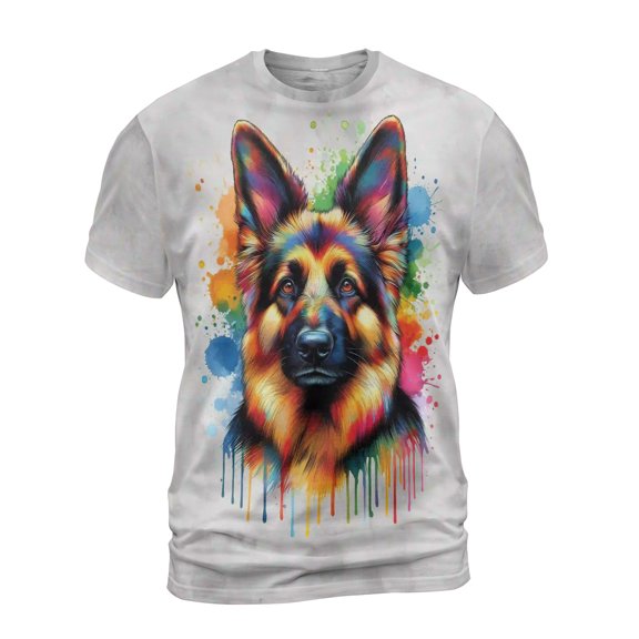 Watercolor Drip German Shepherd Pop Art Colorful Portrait Artwork All Over Print 3D Shirt Unisex Merch Alsatian Dog Lover Gifts - 01009