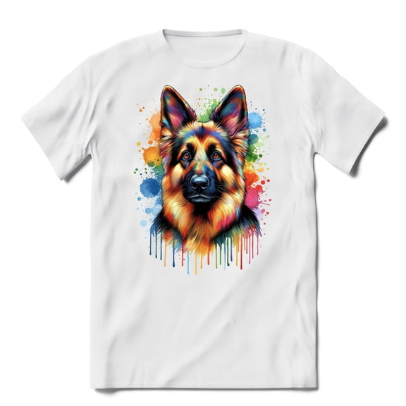 Watercolor Drip German Shepherd Pop Art Colorful Portrait Artwork Shirt T-shirt Unisex Merch Alsatian Dog Lover Gifts - 01009