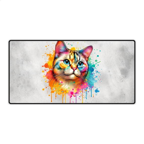 Watercolor Drip Manx Pop Art Colorful Portrait Artwork Desk Mat Full Keyboard Mouse Pad Cat Lover Kitten Owner Gifts Large Mousepad - 01009