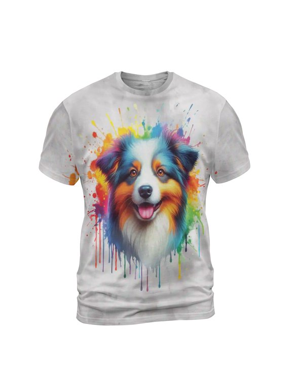 Watercolor Drip Miniature American Shepherd Pop Art Colorful Portrait Artwork All Over Print 3D Shirt Unisex Merch MAS Dog Lover Gifts - 01009