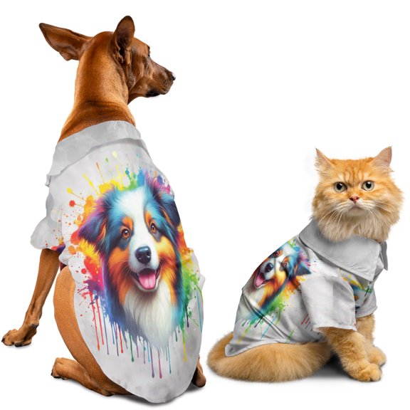 Watercolor Drip Miniature American Shepherd Pop Art Colorful Portrait Artwork Hawaiian Summer Shirt for Small Medium Large Dog Cat MAS Dog Lover Gifts - 01009