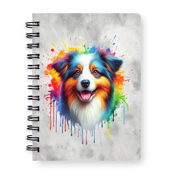 Watercolor Drip Miniature American Shepherd Pop Art Colorful Portrait Artwork Spiral Bound Journal MAS Dog Lover Gifts 5x7in Spiral Notebook - 01009