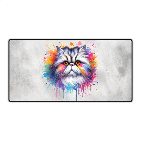 Watercolor Drip Persian Pop Art Colorful Portrait Artwork Desk Mat Full Keyboard Mouse Pad Cat Lover Kitten Owner Gifts Large Mousepad - 01009