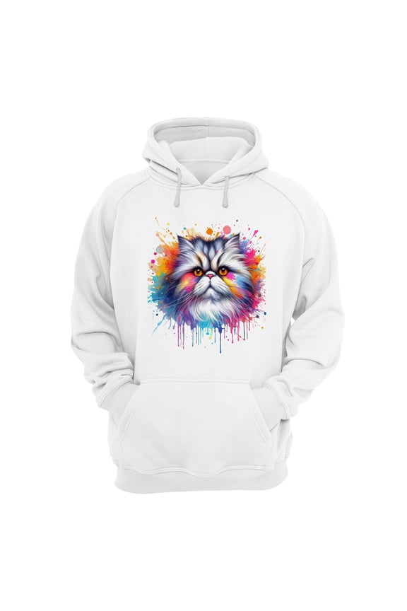 Watercolor Drip Persian Pop Art Colorful Portrait Artwork Hoodie Unisex Merch Hoodies Cat Lover Kitten Owner Gifts - 01009