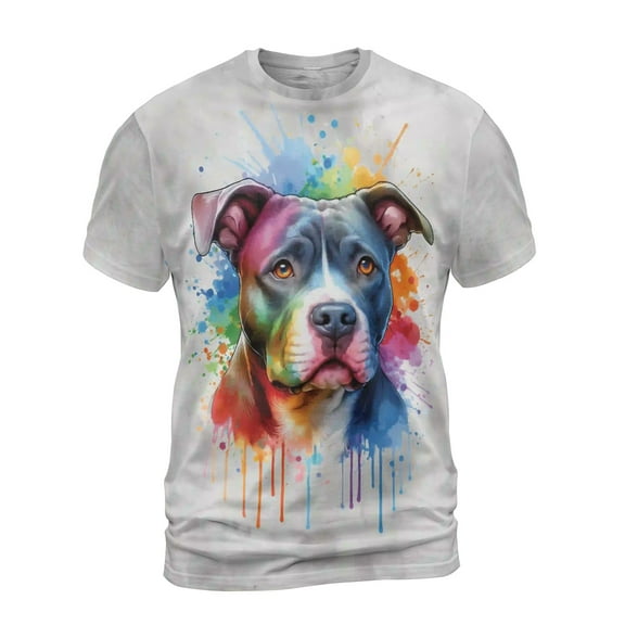 Watercolor Drip Pitbull Pop Art Colorful Portrait Artwork All Over Print 3D Shirt Unisex Merch Terrier Dog Lover - 01009