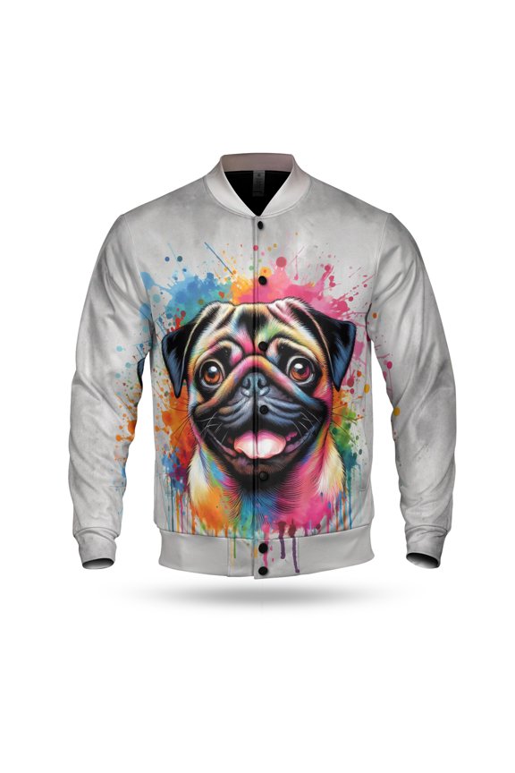 Watercolor Drip Pug Pop Art Colorful Portrait Artwork All Over Print 3D Baseball Jacket Dog Lover Gifts Bomber Jacket Softball - 01009