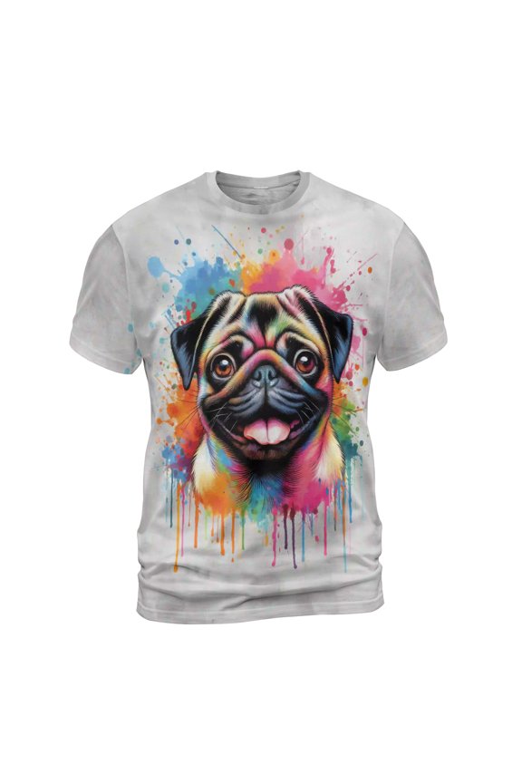 Watercolor Drip Pug Pop Art Colorful Portrait Artwork All Over Print 3D Shirt Unisex Merch Dog Lover Gifts - 01009