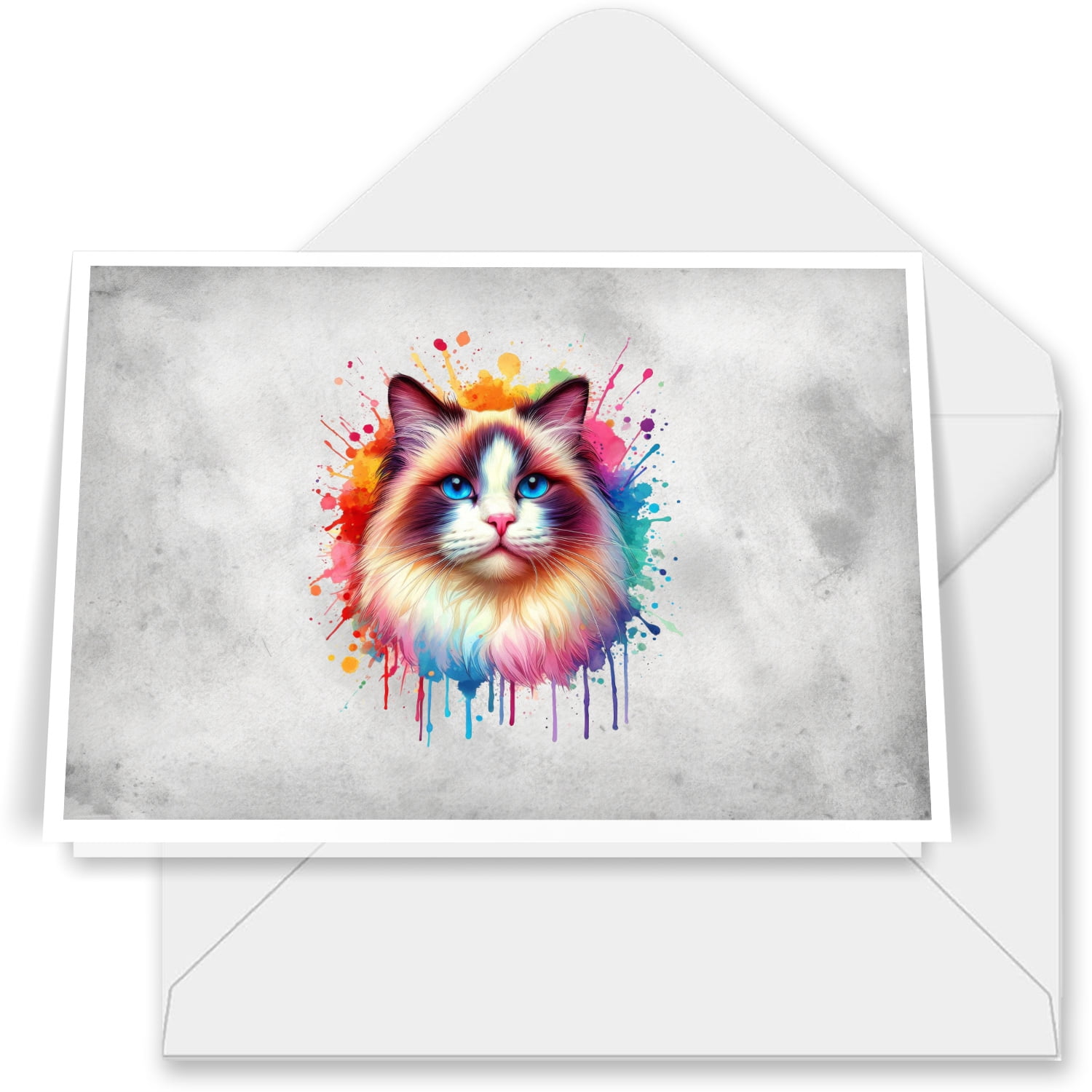 Watercolor Drip Ragdoll Pop Art Colorful Portrait Artwork 7x5in Folded ...