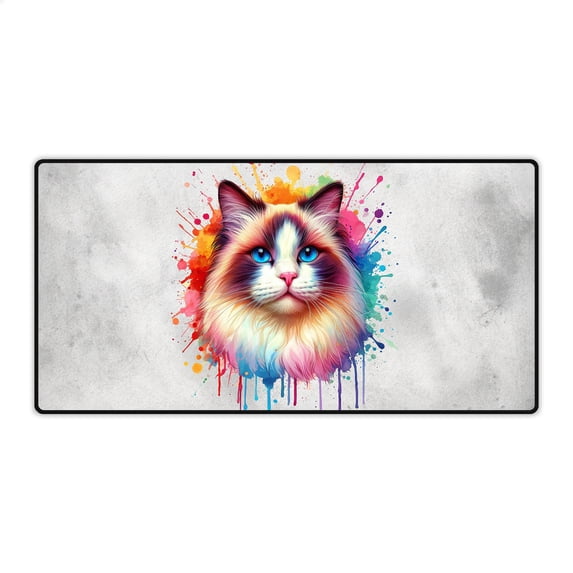 Watercolor Drip Ragdoll Pop Art Colorful Portrait Artwork Desk Mat Full Keyboard Mouse Pad Cat Lover Kitten Owner Gifts Idea Large Mousepad - 01009