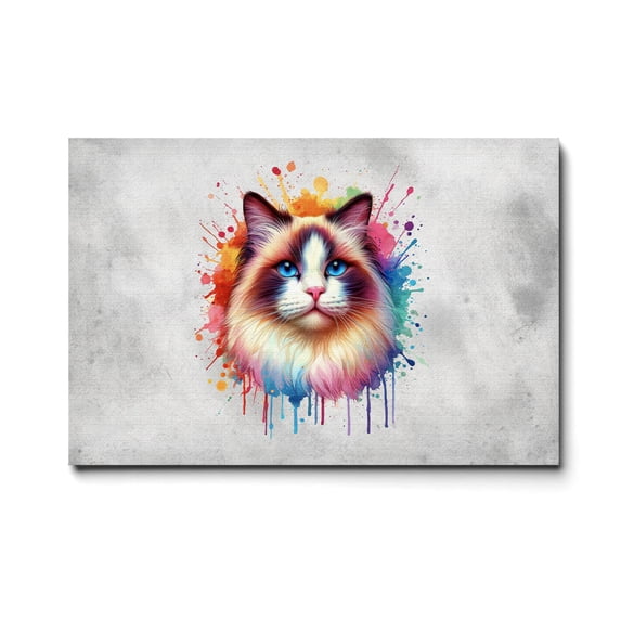 Watercolor Drip Ragdoll Pop Art Colorful Portrait Artwork Horizontal Matte Canvas Poster Cat Lover Kitten Owner Gifts Idea Wall Art Home Decor - 01009