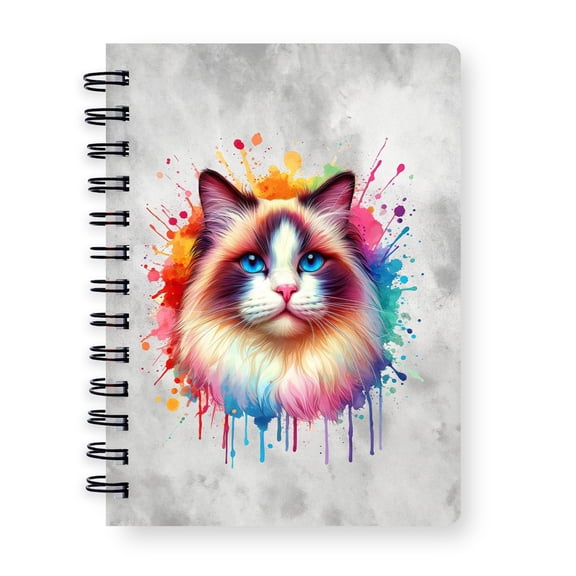 Watercolor Drip Ragdoll Pop Art Colorful Portrait Artwork Spiral Bound Journal Cat Lover Kitten Owner Gifts Idea 5x7in Spiral Notebook - 01009