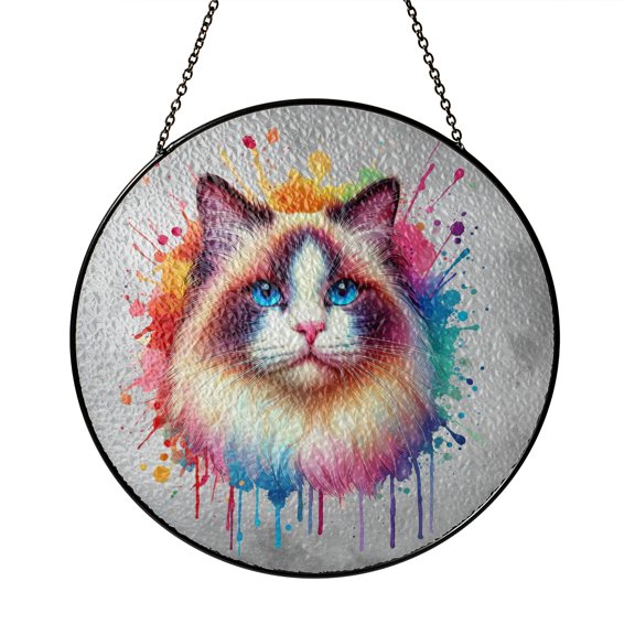 Watercolor Drip Ragdoll Pop Art Colorful Portrait Artwork Stained Glass Suncatcher Cat Lover Kitten Owner Gifts Idea Window Hanging Sign Decor - 01009