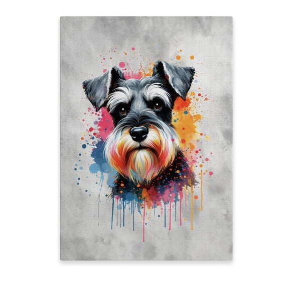 Watercolor Drip Schnauzer Pop Art Colorful Portrait Artwork Vertical Matte Canvas Poster Miniature Schnauzer Dog Lover Wall Art Home Decor - 01009