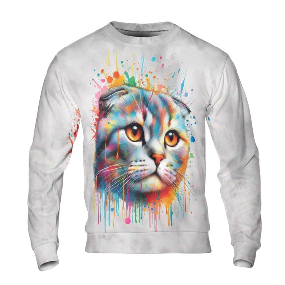 Watercolor Drip Scottish Fold Pop Art Colorful Portrait Artwork All Over Print 3D Sweatshirt Unisex Merch Cat Lover Kitten Owner Gifts - 01009
