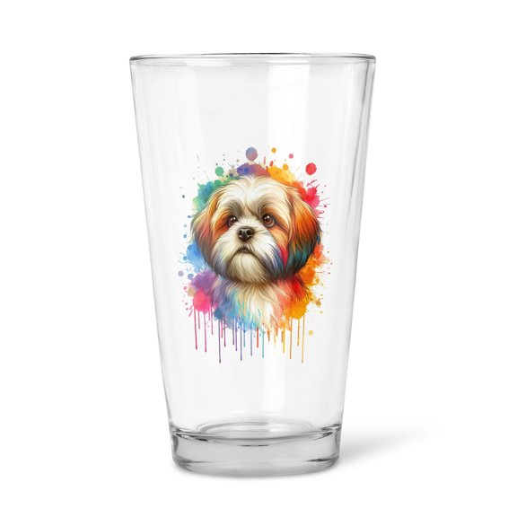 Watercolor Drip Shih Tzu Pop Art Colorful Portrait Artwork 16oz Pint Beer Glass Mug Lion Dog Lover Gifts Beer Glasses Cup - 01009