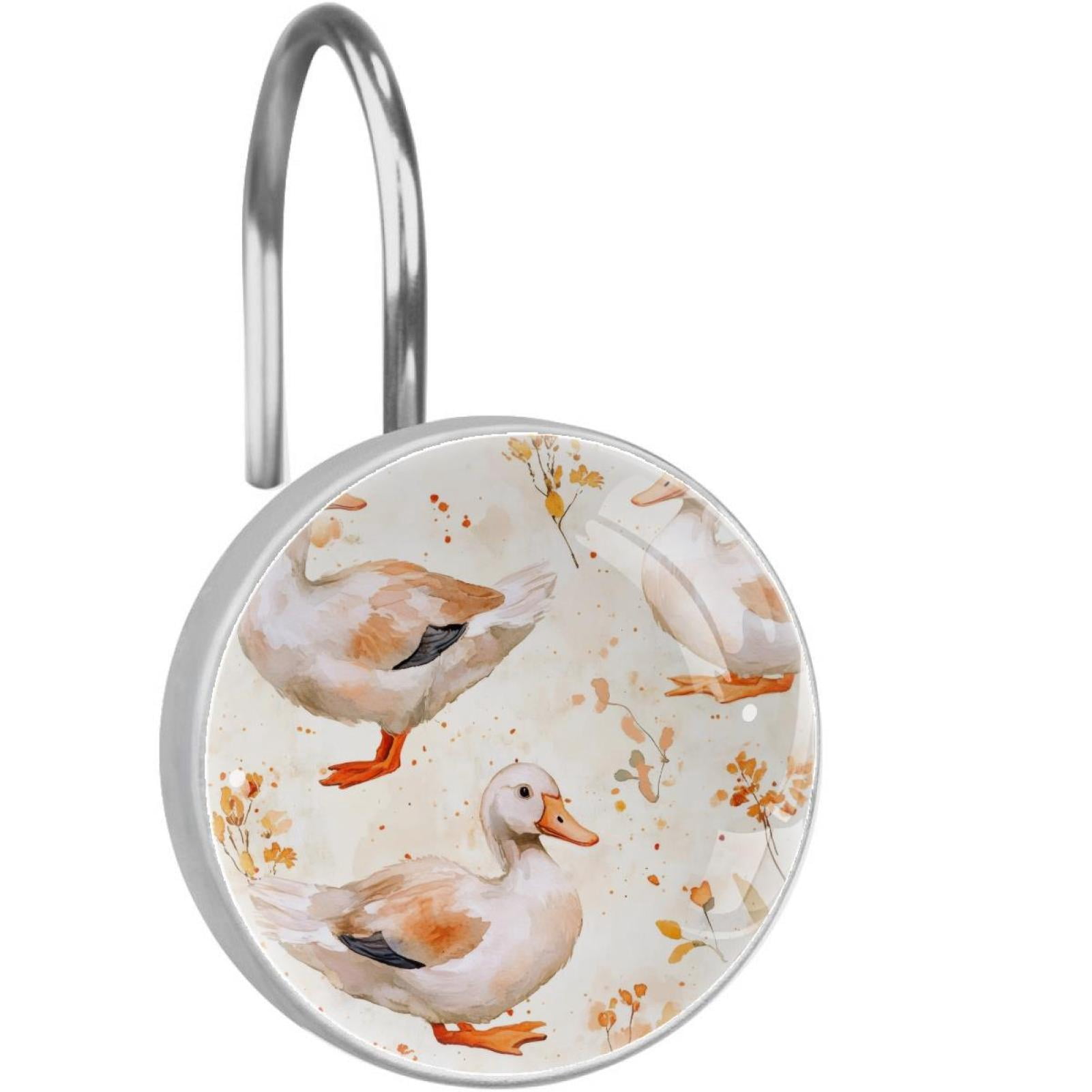 Watercolor Ducks Shower Curtain Hooks Round Crystal Glass, Set of 12 Shower Curtain Rings - Shower Hooks for Curtain Shower Rings