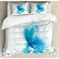 thumbnail image 1 of Watercolor Duvet Cover Set, Abstract Blue Butterfly on a Blooming Flower Romantic Design, Decorative 3 Piece Bedding Set with 2 Pillow Shams, Calking Size, Blue Sky Blue White, by Ambesonne, 1 of 3