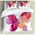 thumbnail image 1 of Watercolor Duvet Cover Set, Aquarelle Butterfly in Vibrant Colors Wings Art, Decorative 3 Piece Bedding Set with 2 Pillow Shams, King Size, Fuchsia Salmon and Pink, by Ambesonne, 1 of 3