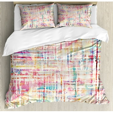 Watercolor Duvet Cover Set, Cool Abstract Scattered Colors in Expressionist Manners Modern Painting Art, Decorative 3 Piece Bedding Set with 2 Pillow Shams, Calking Size, Multicolor, by Ambesonne