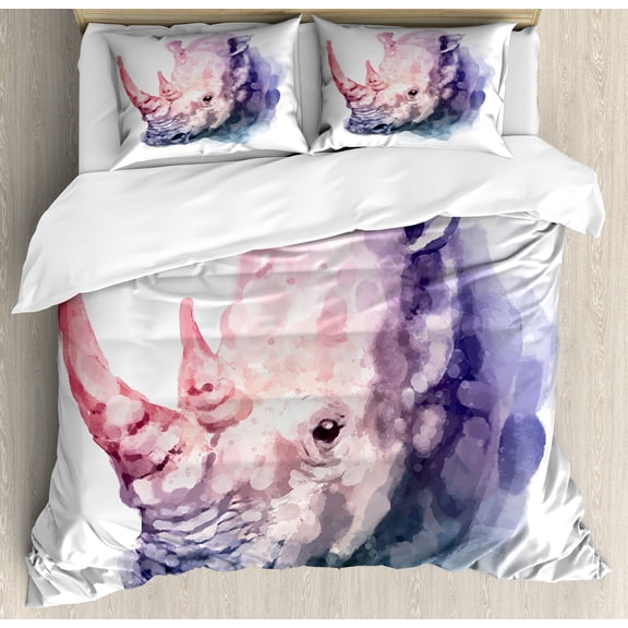 Watercolor Duvet Cover Set, Gradient Paintbrush Style Tropical Wild Animal Savannah Paint Print Pastel Tones, Decorative 3 Piece Bedding Set with 2 Pillow Shams, Calking Size, Lilac Pink, by Ambesonne
