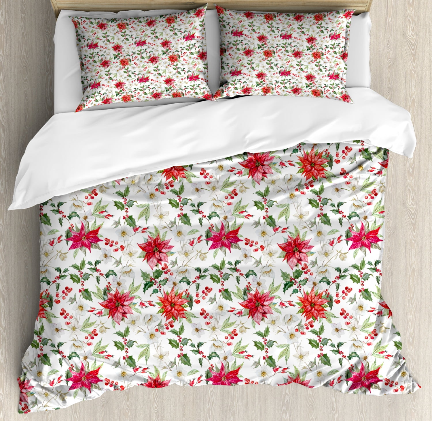 Queen Size Christmas Floral Microfiber Duvet Cover Set