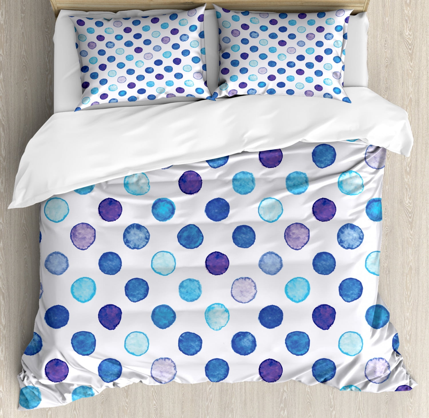Queen Multicolor Watercolor Polka Dots Duvet Cover Set