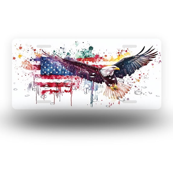 Watercolor Eagle and Flag Front License Plate,Metal License Plate,Funny Standard Plates Personalized Novelty Decorative For Men/Women/Boys/Girls Car 6×12 Inch