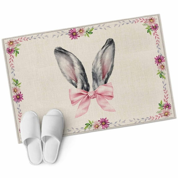 Watercolor Easter Area Rugs Collection 2'x3', Cute Rabbits Ears Flowers Bow Spring Beige Non Slip Indoor Rectangle Throw Runner Rug Floor Mat Carpet for Living Room Dining Table Bedroom Nursery
