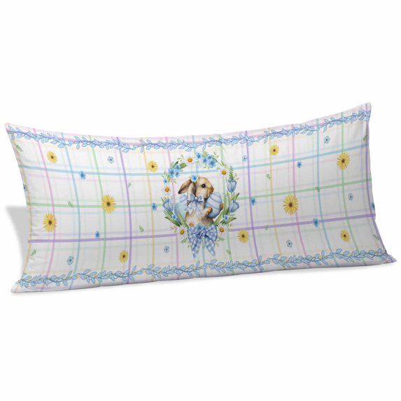 Watercolor Easter Body Pillow Covers 20"x54", Cute Rabbits Flower Wreath Eggs Bow Plaid Soft Brushed Microfiber Breathable Throw Pillow Covers, Pillowcase with Zipper for Couch Sofa Bedroom