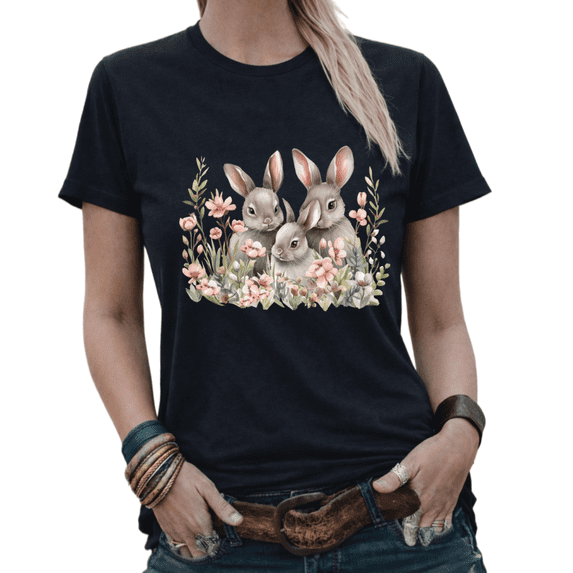 Watercolor Easter Bunnies Floral Graphic Tees Women's Spring Bunny Tshirt Tops S-5XL