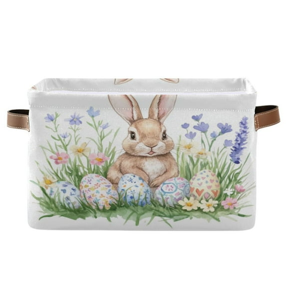 Watercolor Easter Bunny Pattern Foldable Storage Basket,Canvas Fabric Foldable Storage Bins with Handles Open Home Storage Bins Boxes for Toy Book Shelf Closet Baskets