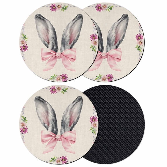 Watercolor Easter Coasters Set of 4, Absorbent Coasters for Drinks, Cute Rabbits Ears Flowers Bow Spring Beige Coaster for Desk Coffee Table Protection, Home Decor House Warming Gifts 4"
